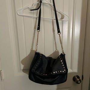 Blue fur & leather bag